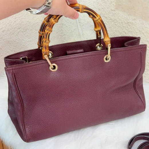 Gucci 竹节 酒红 牛皮 手提 斜挎包 商品图1