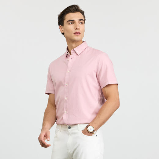 德鲨鲨鱼棉质短袖衬衫男青年2026夏新款休闲简约上衣打底弹力衬衣 商品图1