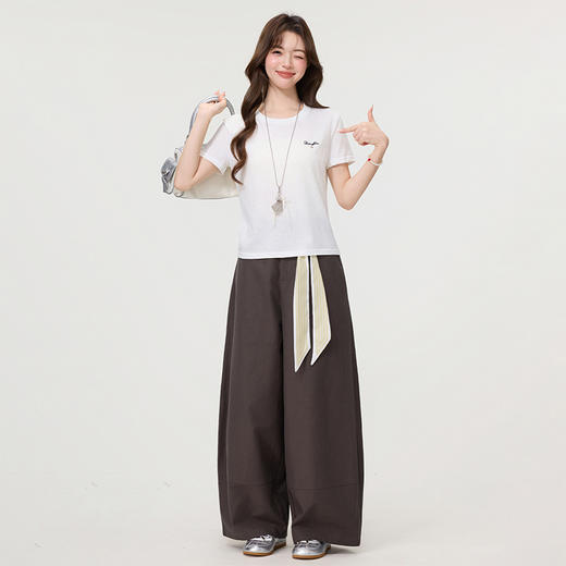 西遇字母刺绣白色短袖T恤女2026年夏季新款正肩圆领休闲百搭上衣SS060250 商品图1