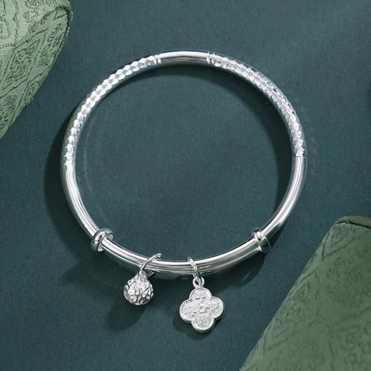 子佩集【四叶缘牵】银S999手镯【SZ009307】四叶草吊球切面2602 商品图0