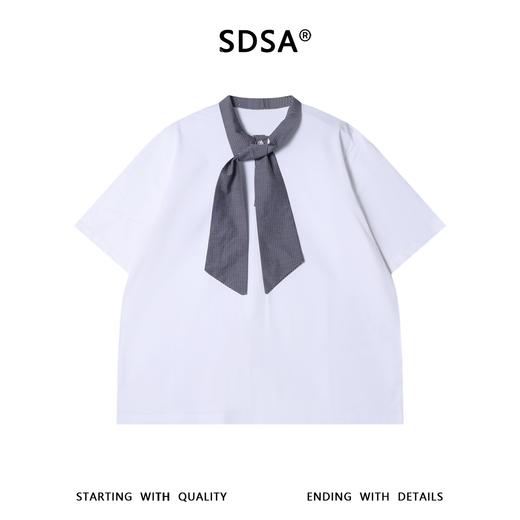 SDSA男装2026新款高贵轻奢美式简约格纹领结飘带短袖T恤百搭休闲 商品图0