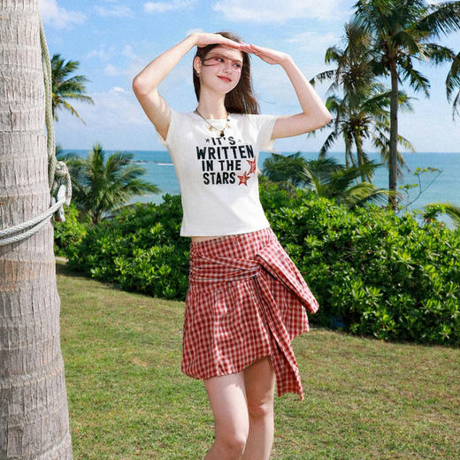 【100棉】三彩独醒2026夏季新款格纹半身裙A字裙短裙高腰花苞裙F 商品图2