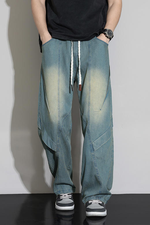 【DYF】【莱赛尔】大依优型大码男装春季弹力系绳牛仔裤运动休闲百搭长裤 商品图5