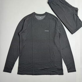 日本正品 montbell 25新款户外运动休闲保暖男款圆领长袖打底衫，
黑色/灰色 S-XXL