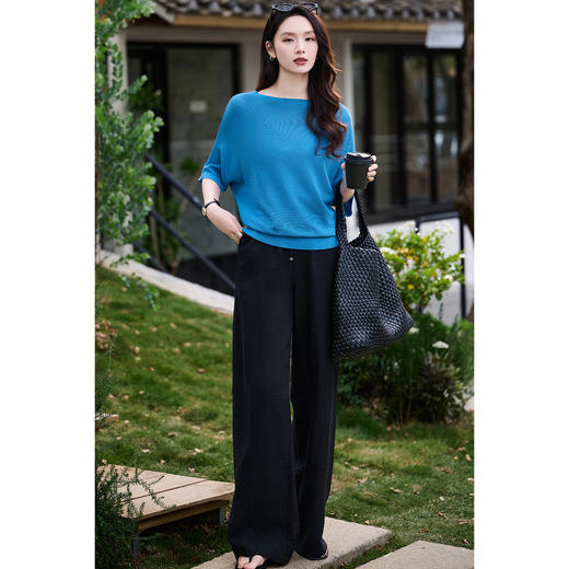 【预售7天】夏日慵懒风针织衫 天丝亚麻混纺 抬手就显气质~ 米思阳2026春夏新款短袖T恤女七分袖宽松显瘦上衣女1036 商品图2