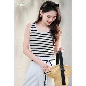 米思阳2026春夏新款黑条纹天丝针织吊带背心女内搭打底无袖可外穿短上衣6167