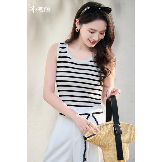 米思阳2026春夏新款黑条纹天丝针织吊带背心女内搭打底无袖可外穿短上衣6167 商品图0