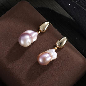 子佩集【流光绮境】银S925珍珠惜王妃耳钉【EM2836-XF】12*20mm珠镀金抽象印记巴洛克2601