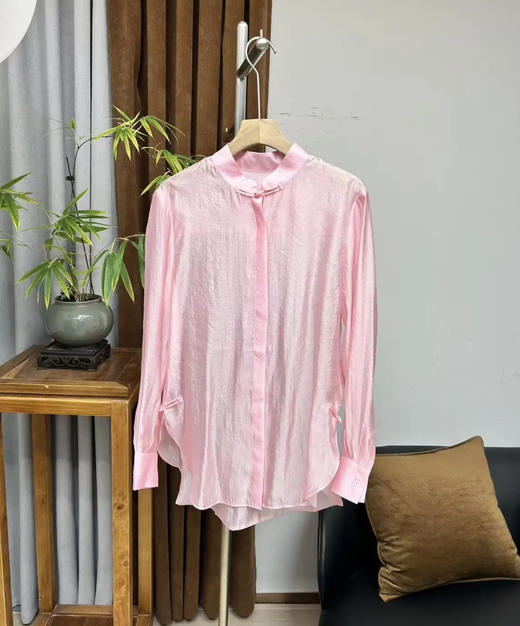 原单新款立领碰撞新中式风天丝轻薄微透衬衫 商品图3