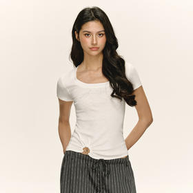 Ariseism 美式复古设计感金属扭结圆领短款短袖T恤女夏季新款上衣