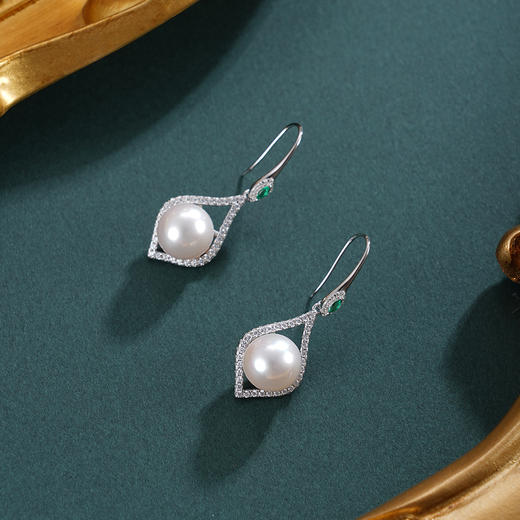 子佩集【璀璨共舞】S925珍珠惜王妃耳环【EM2571-XF】9mm珠水滴绿点2601 商品图0