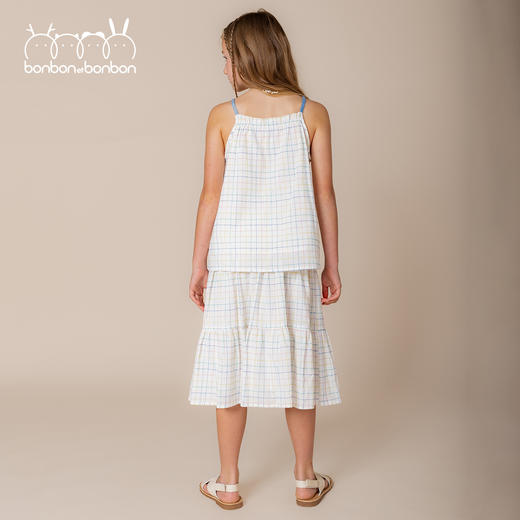 彩格棉麻吊带上衣/半身裙套装 商品图2