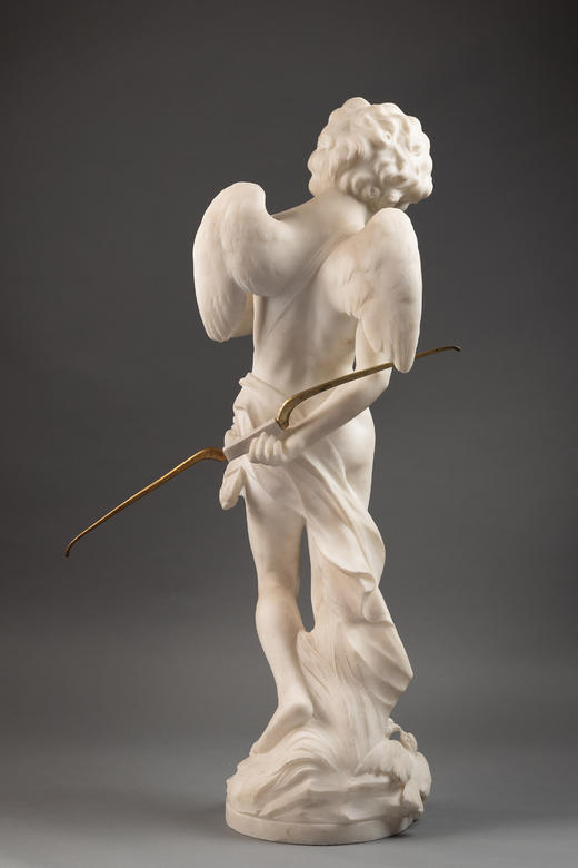 独角鹿西洋古董1907年法国雕塑家E. Thivier签名白色大理石精雕人物雕塑《沉思的小爱神》 商品图3