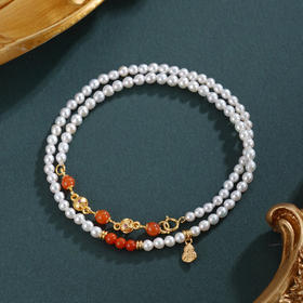 子佩集【福华之遇】银S925珍珠惜王妃手链【QNS0009】3mm珠镀金葫芦南红2601