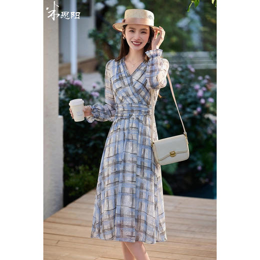 格纹印花A字裙 米思阳2026春季时尚优雅气质显瘦连衣裙高级感洋气4263 商品图0