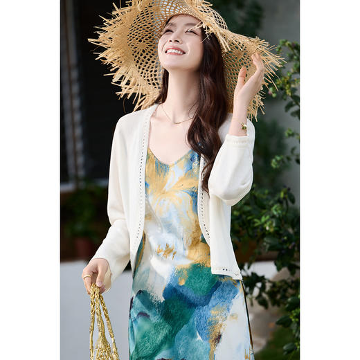 【预售10天】和纸砂针织~细腻纳米丝 米思阳2026春夏新款法式慵懒度假风针织开衫优雅长袖海边外搭上衣女1002 商品图1