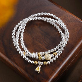 子佩集【‌‌喜聚福盈】银S999手串手链【SC001757】腰缠万贯多层多圈串珠镀金手链2602