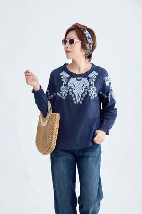 复古刺绣棉麻衬衫