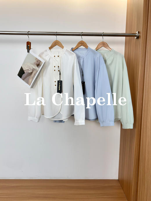 专柜实拍【森系！】拉夏贝尔/La Chapelle全棉小众高级圆领宽松净版娃娃衫双排扣简约通勤风纯棉长袖衬衫 商品图0