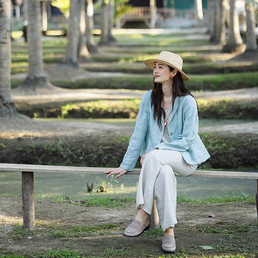 绽放132朵/斜纹亚麻脏染翻领长袖西装女经典文艺老钱风外套夏新款 商品图3