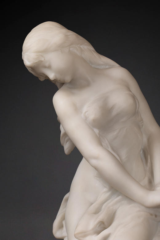 独角鹿西洋古董1900年代法国雕塑家Mathurin Moreau 签名创造卡拉拉大理石精雕人物雕塑《阿芙罗狄蒂与爱神》 商品图6