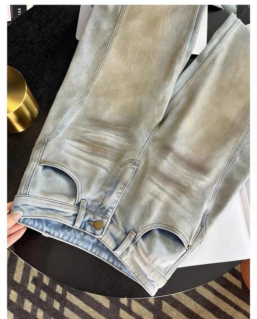 F032580复古做旧脏脏牛仔裤女新款柔软垂感宽松阔腿长裤 商品图2