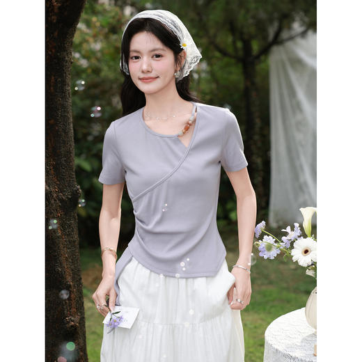 鹿向南【0328/20:00新品前1小时7折限量100件】灰紫色T恤 商品图1