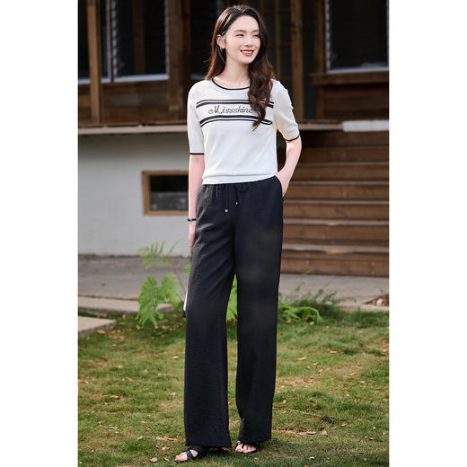 米思阳2026春夏新款优雅慵懒风撞色条纹针织衫短袖T恤上衣女0780/1045 商品图4