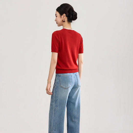 「高货wl」全新升级【铂金会员174/天猫229/差价55】(02328)洛诗琳美丽诺羊毛假两件针织T恤2026春夏小马钉珠短袖上衣 商品图2