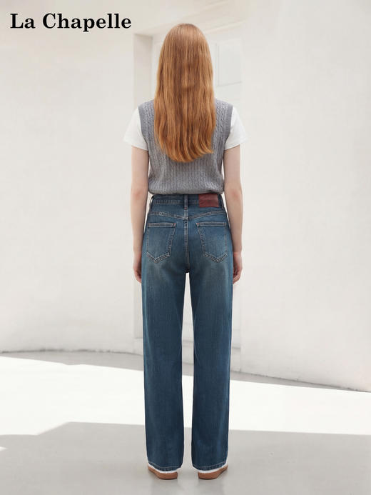 天猫同步【四面弹！敲好穿~】拉夏贝尔/La Chapelle两色一粒扣后腰皮标直筒宽松舒适弹力足牛仔裤 商品图6