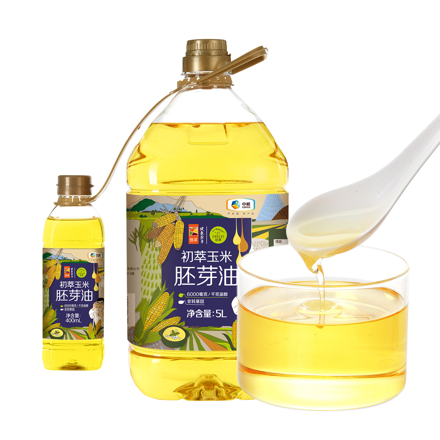 中粮初萃 食用油 一级压榨 非转基因玉米胚芽油5L+400ml