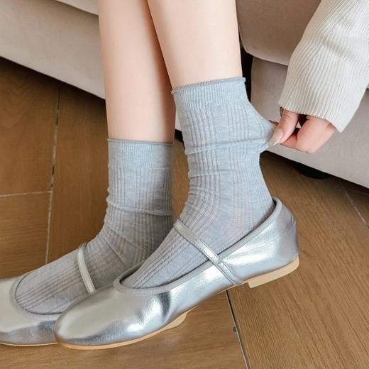 【39元5双，下单拍5】Mekki袜子女春夏季轻薄透气堆堆袜新款中筒袜纯色竖条网眼ins潮ZXFX2026 商品图2