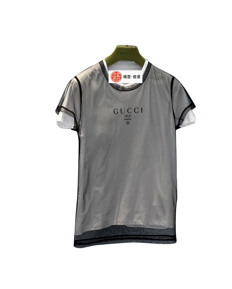 女款假两件网纱拼接短袖T恤he012