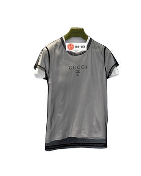 女款假两件网纱拼接短袖T恤he012