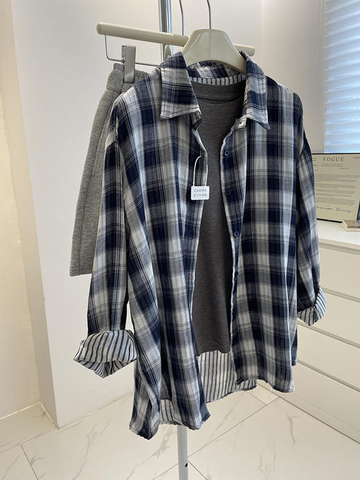 高质感双层棉纱复古格衬衫 春夏季慵懒风宽松显瘦防晒长袖衬衣 休闲风薄外套 商品图6