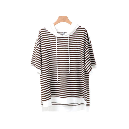 拼色连帽条纹T 商品图1