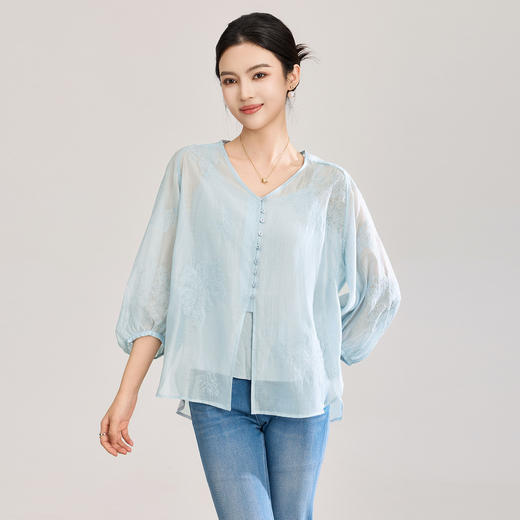 「高货wl」全新升级【铂金会员321/天猫429/差价108】(02521)洛诗琳重工刺绣天丝上衣2026春夏法式刺绣罩衫吊带两件套 商品图0