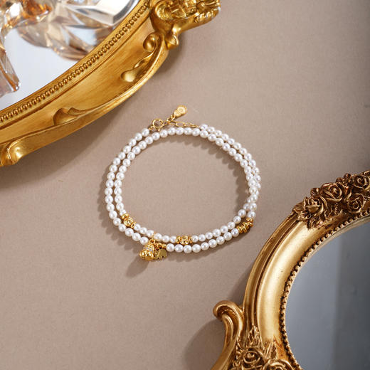 子佩集【福禄吉象】银S925珍珠惜王妃手链【QNS0023-8】3mm珠镀金葫芦大象2601 商品图1