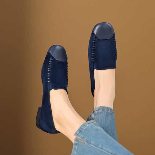 【预售5天】英伦风羊皮深口单鞋女圆头粗跟乐福鞋通勤复古小皮鞋浅口懒人鞋AJ&JL-973 商品图0