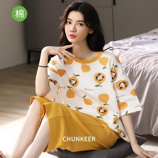 睡衣女夏纯棉季新款短袖七分裤简约韩版宽松家居服可外穿套装M-2XL 商品图0