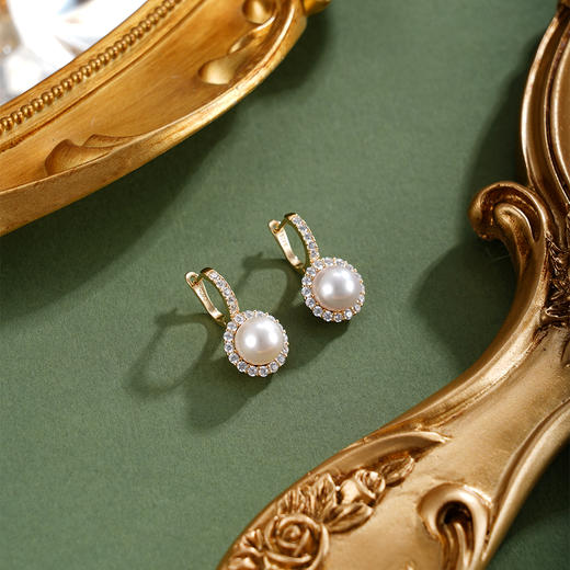 子佩集【花影随行】S925珍珠惜王妃耳环【YE1076】8mm珠太阳花圆圈扣环2601 商品图1