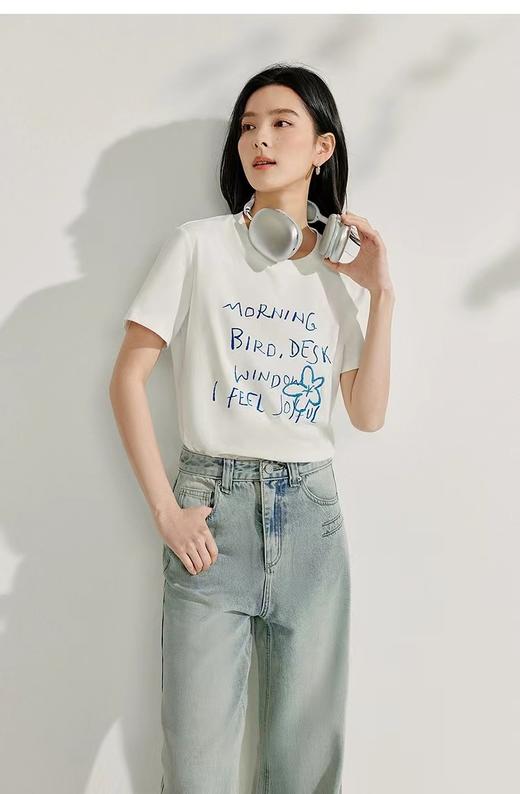 F032514新款夏季宽松白色休闲圆领短袖字母印花T恤 商品图9