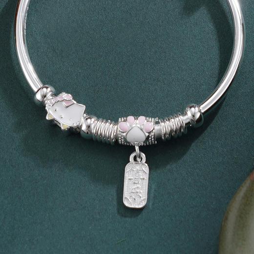 子佩集【喜乐萌猫】银S999童镯【WT000383】儿童KT粉猫2602 商品图1