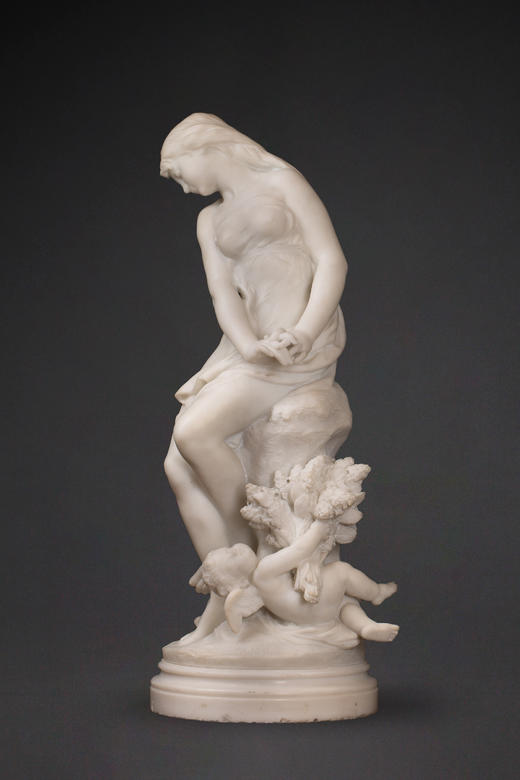 独角鹿西洋古董1900年代法国雕塑家Mathurin Moreau 签名创造卡拉拉大理石精雕人物雕塑《阿芙罗狄蒂与爱神》 商品图0