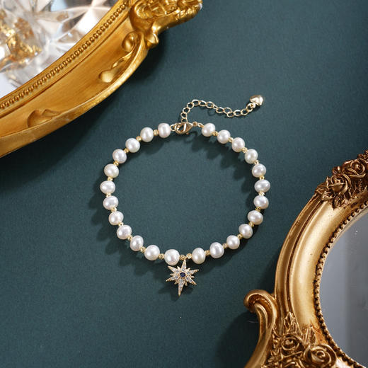 子佩集【星芒爱河】珍珠惜王妃手链【ZZSL025】5.5-6mm珠镀金星芒2601 商品图1