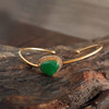 【天然正品】A货翡翠AU750黄金镶钻镶天然细腻满绿冰种水滴蛋面造型翡翠开口手镯56号131125AH14 商品缩略图3