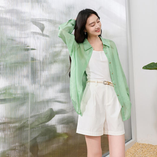 【莱赛尔苎麻】三彩2026夏季新款多巴胺衬衫翻领宽松衬衣S 商品图3