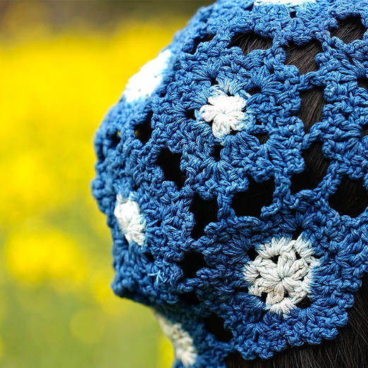 【林栖设计小店】（预售3天发货）东阳手工蓝染钩花套头帽子 商品图2