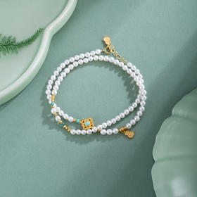 子佩集【芳华无界】银S925珍珠惜王妃手链【QNS0001】3mm珠镀金绿松石葫芦四芒星2601