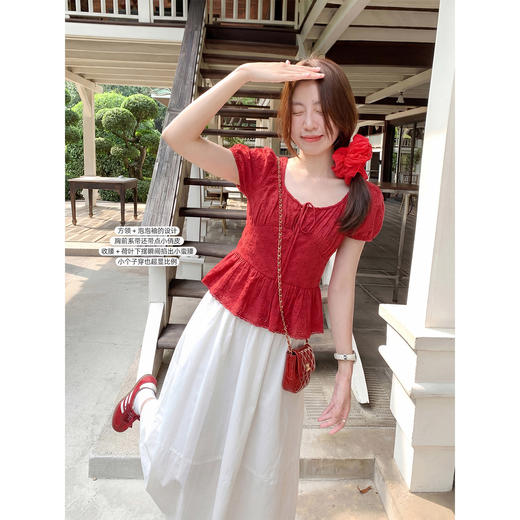 <曾小咸推荐>韩系泡泡袖一字肩短袖衬衫 商品图1